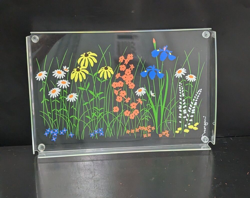 VINTAGE LUCITE SERVING TRAY~ Wild Flowers 1960's Morgan